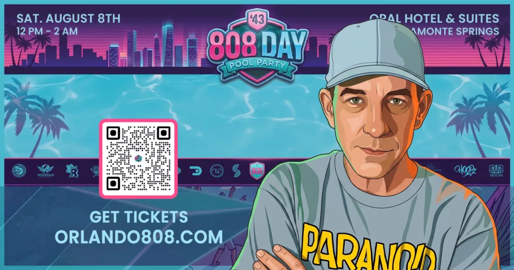 Animated style artist image for Supagroover on the 808 Day Pool Party event flyer layout.
