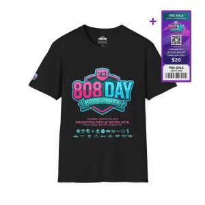 808-Day Pool Party T-Shirt - Official Lineup - Black Version - Front Design